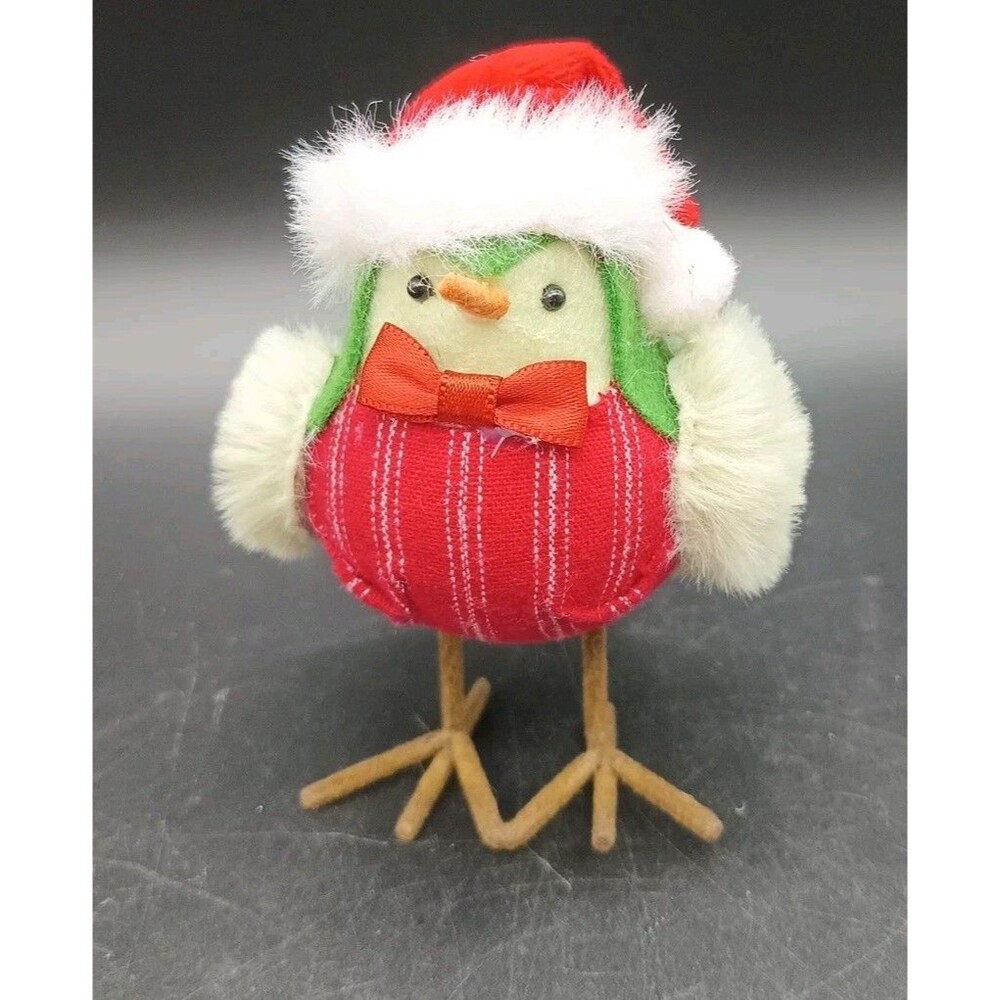 Wondershop Mini Fabric Winter Bird Decorative Figurine  2022 Hat Bow tie Red